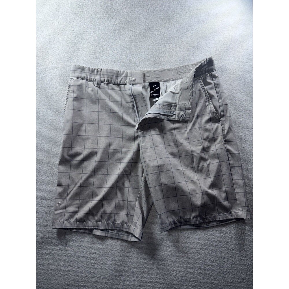 HEAD Golf Men’s Gray Plaid Performance Shorts Size 34 Flat Front Stretch